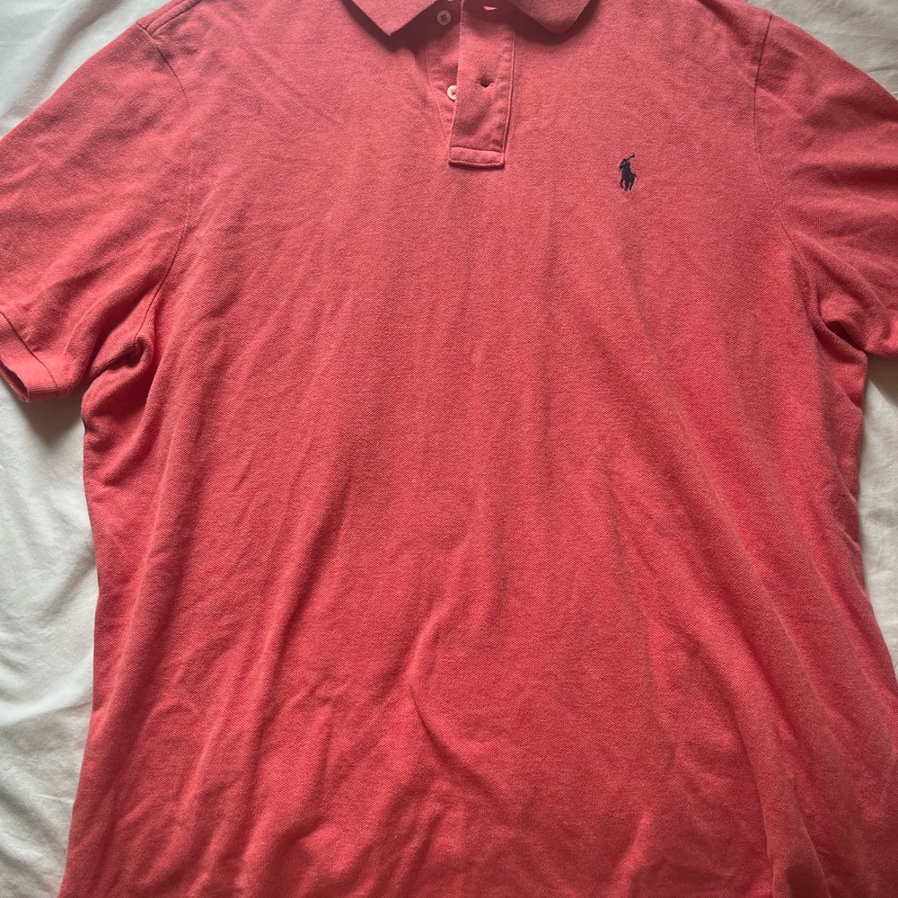 Polo by Ralph Lauren Men's Coral-Red Polo Shirt with Navy Pony
